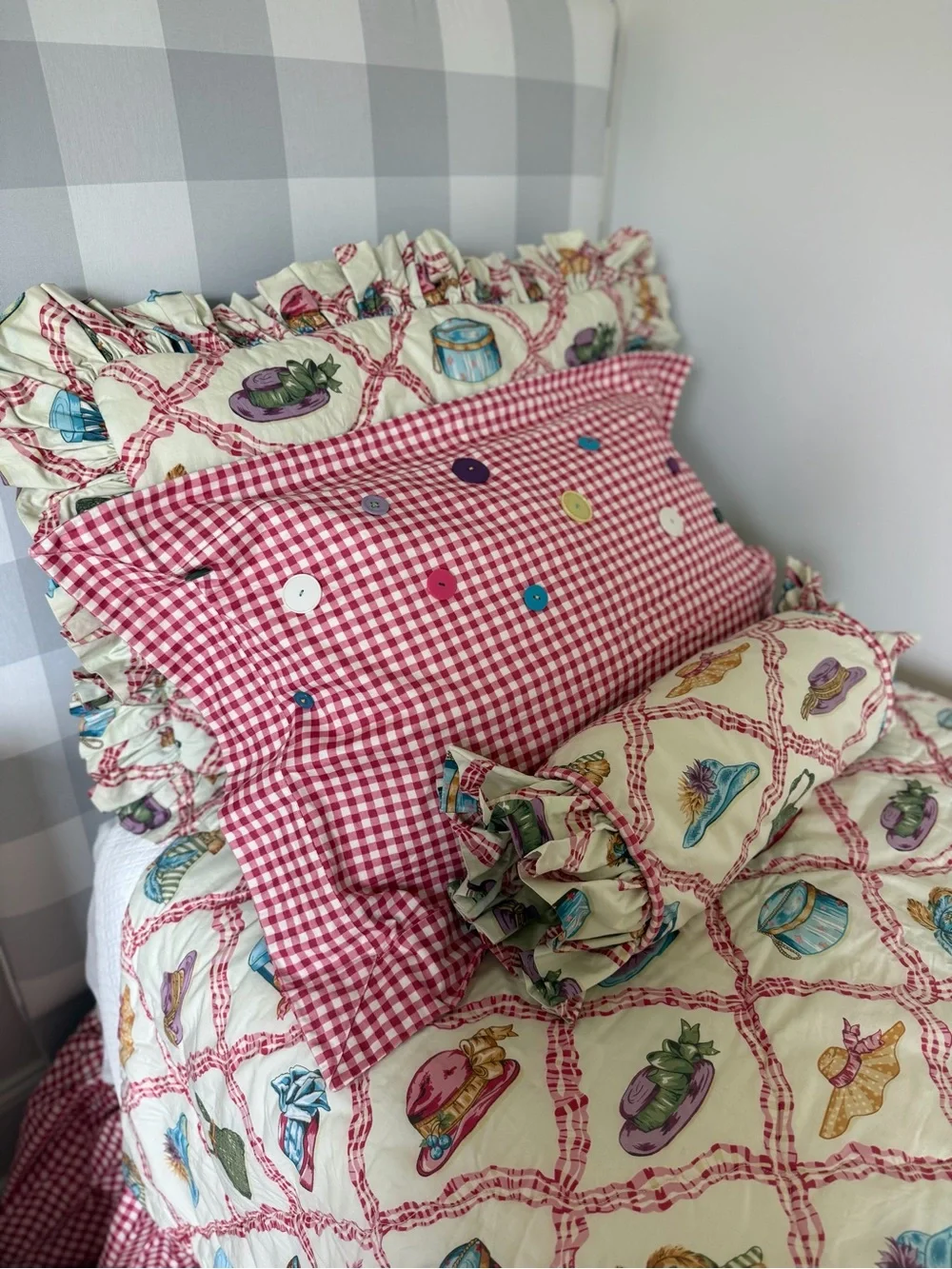Vintage Twin size custom made bedding and curtains